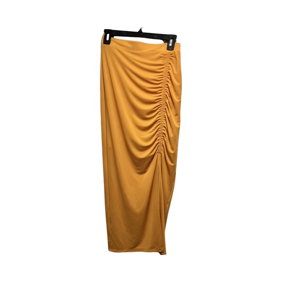 INC International Concepts Light Golden Orange Ruched Maxi Skirt with Slit - Picture 1 of 7